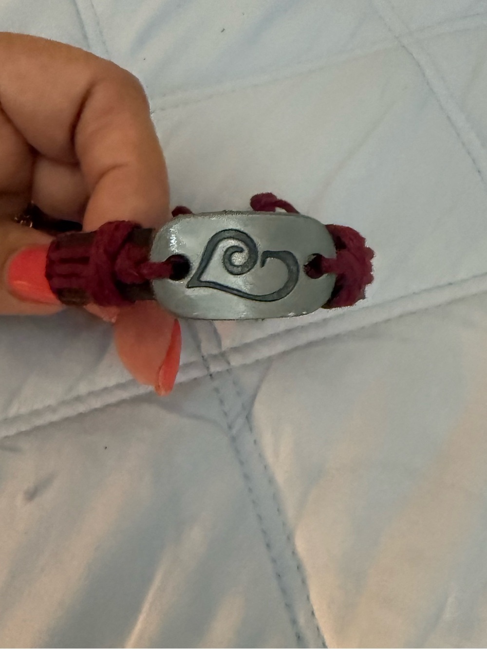 Leather Cord Bracelet with Heart engraving Silver Plate - Burgundy
